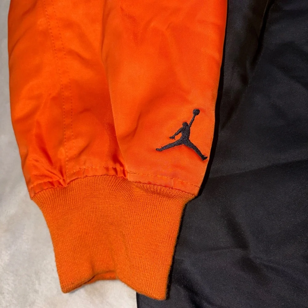 Jordan Mens Black Orange Varsity Bomber Jacket HV0099-011 Satin Snap Front S